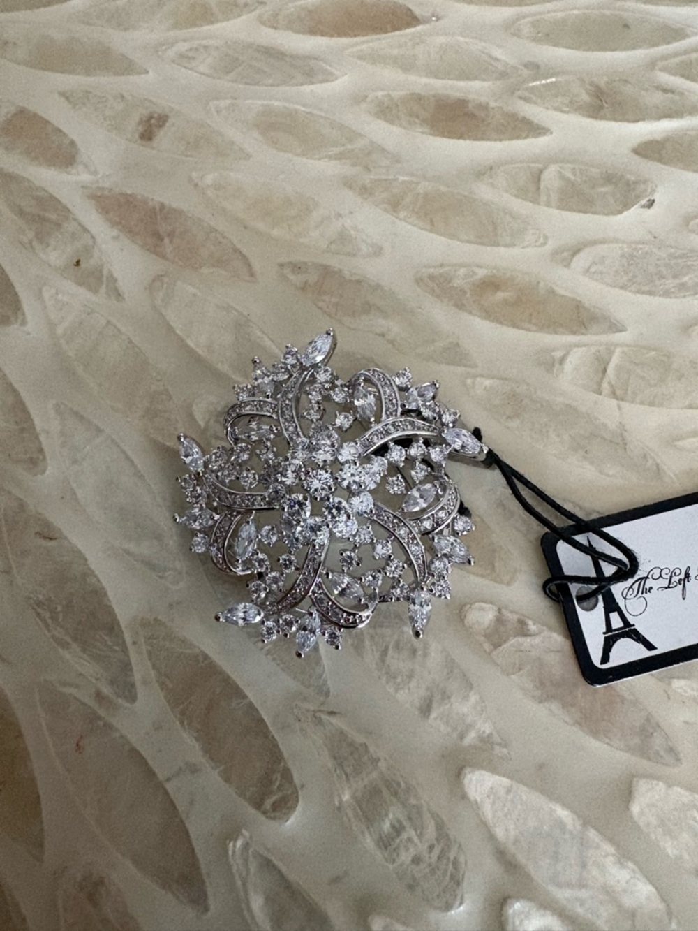 NWT Sparkling Silver Crystal Floral Brooch